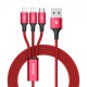 Baseus Rapid Series 3-in-1 Micro+Dual Lightning 3A Cable 1.2 Meter - Red